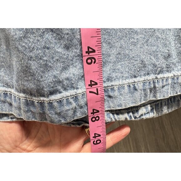 BLEU BAYOU Women Denim Midi Dress Sz M Blue Embroider Patches Short Sleeve 26-11 - Picture 11 of 11